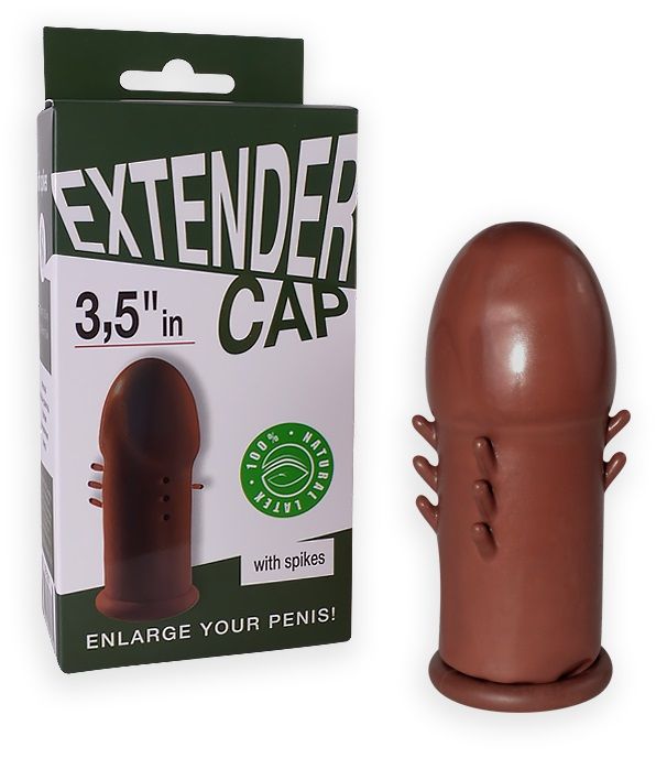 Коричневый латексный удлинитель пениса 3.5 in с шипиками 1