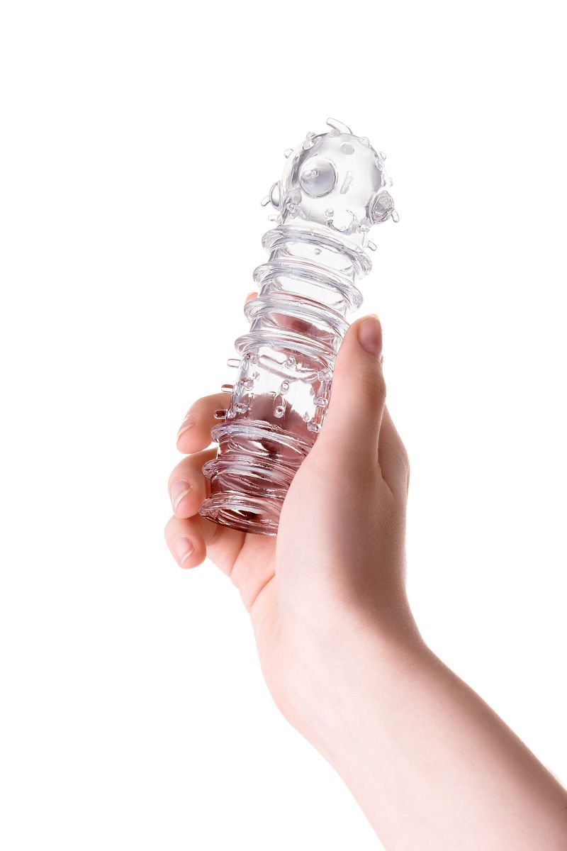 Прозрачная насадка на пенис TOYFA A-Toys с ребрами и точками - 15,3 см. 5