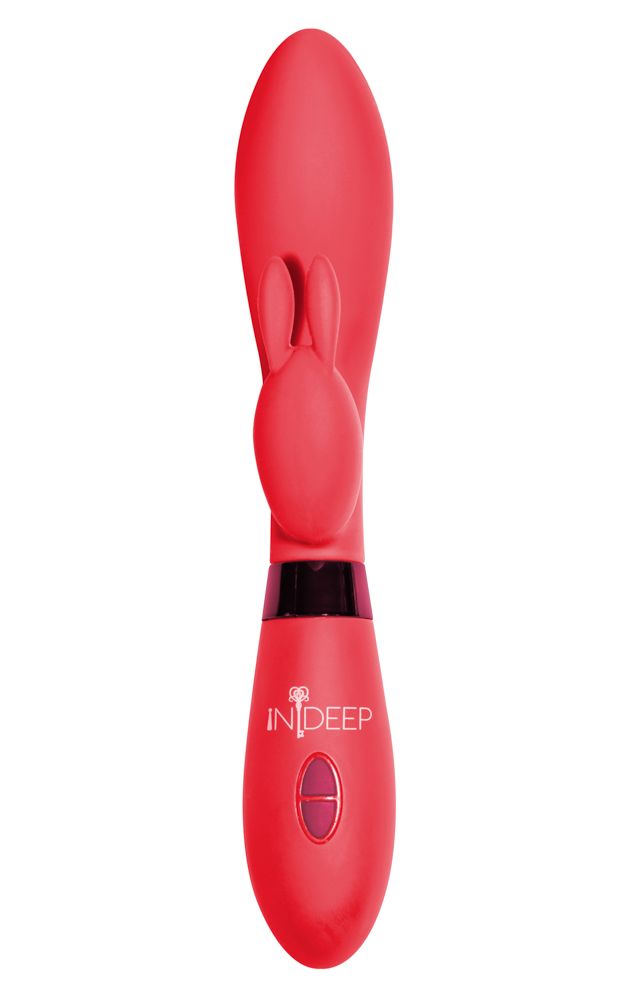 Красный вибратор Yonce с клиторальным зайчиком - 20,5 см. 2
