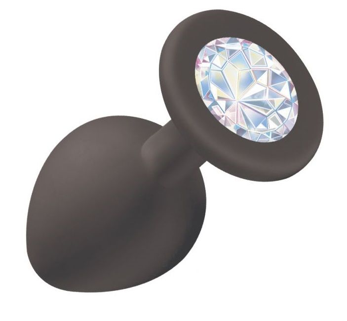 Чёрная анальная пробка Emotions Cutie Medium с прозрачным кристаллом - 8,5 см. 1