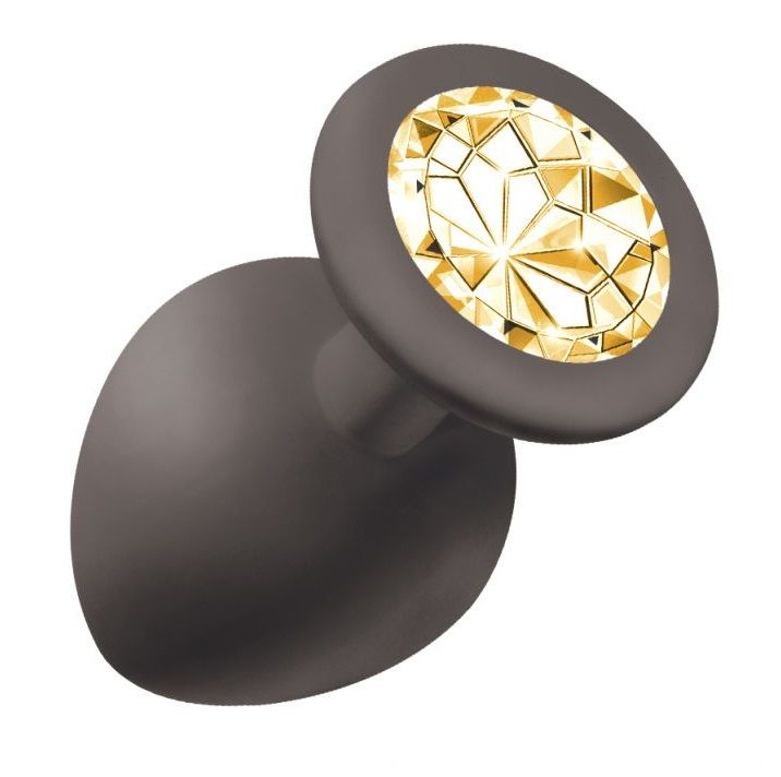 Чёрная анальная пробка Emotions Cutie Large с желтым кристаллом - 10 см. 1