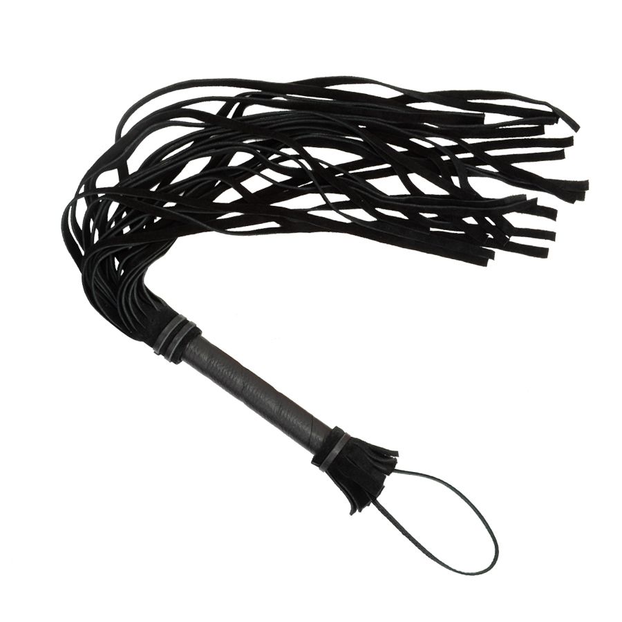 Чёрная плеть с кожаной рукоятью - 65 см. 1
