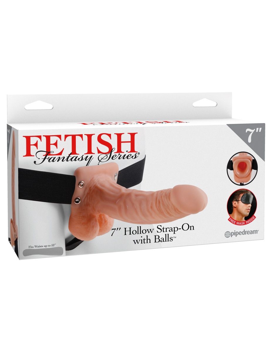 Телесный полый страпон Hollow Strap-On with Balls - 18,9 см. 3