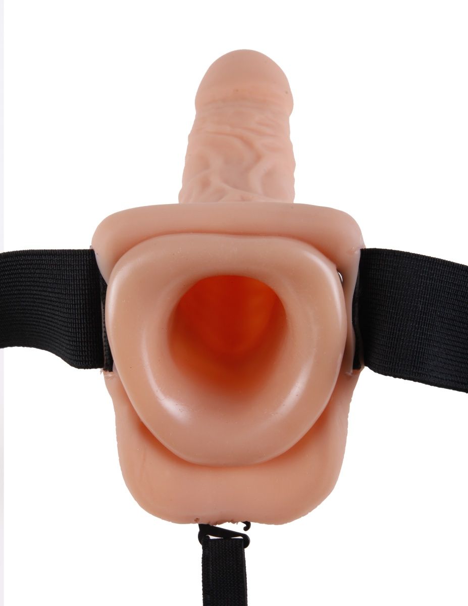 Телесный полый страпон Hollow Strap-On with Balls - 18,9 см. 4