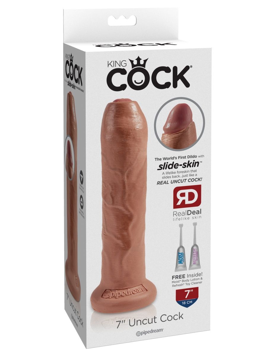 Кофейный необрезанный фаллоимитатор на присоске 7" Uncut Cock - 19,1 см. 2