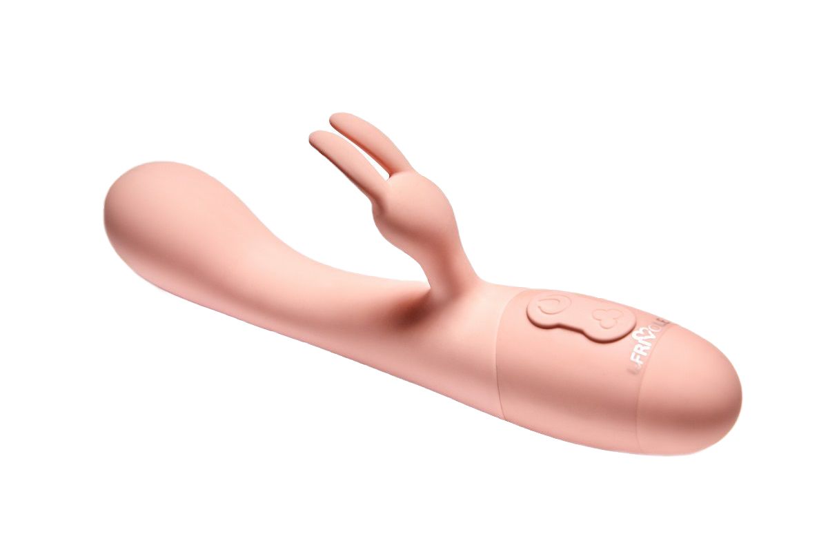 Персиковый вибратор Naya с клиторальным отростком - 18,3 см. 2