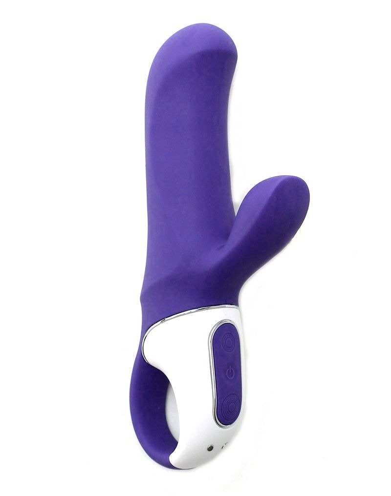 Фиолетовый вибратор Satisfyer Magic Bunny с клиторальным отростком - 17,6 см. 2