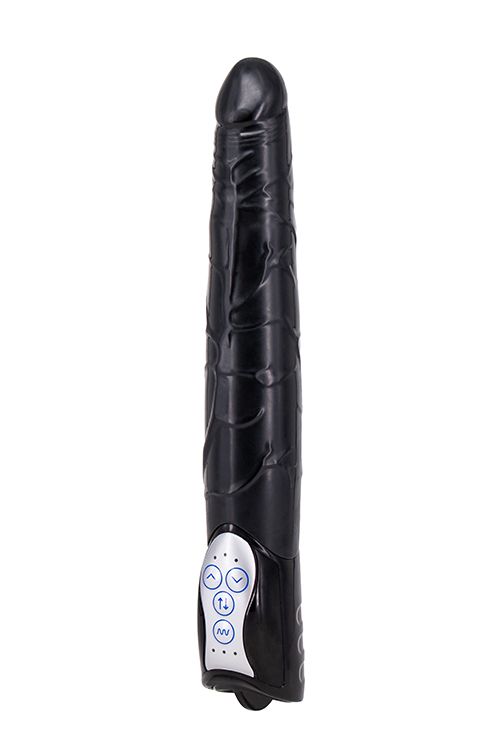 Чёрный вибромассажер Long John Realistic Thrusting Vibrator с функцией толкания - 20 см. 1