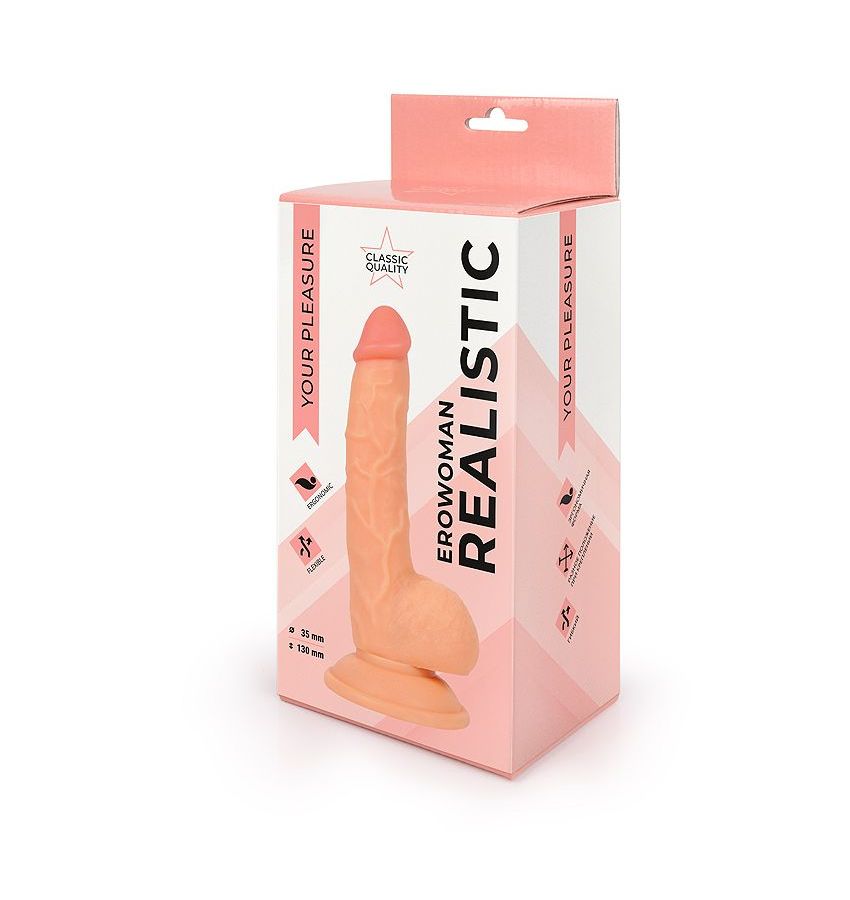 Телесный реалистичный фаллоимитатор Erowoman на присоске - 20 см. 4