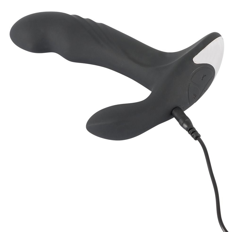 Черный вибромассажер простаты с функцией римминга Plug with Perineum Stimulator - 16,6 см. 4
