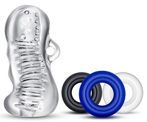 Набор для мужчин Jerk Off: мастурбатор и 3 эрекционных кольца 1