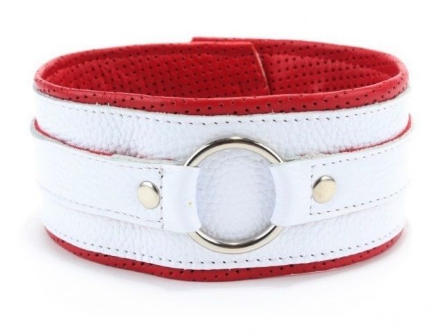 Бело-красный кожаный ошейник 1