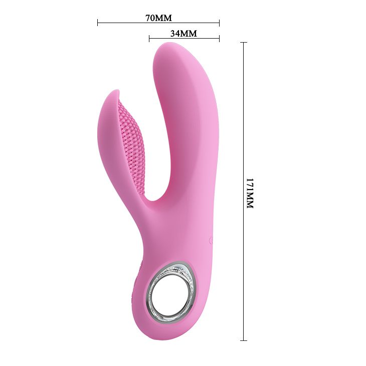 Розовый вибратор с клиторальным отростком Canrol - 17,1 см. 2