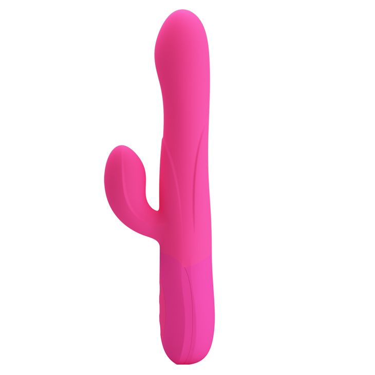 Розовый вибратор Douglas с клиторальным отростком и функцией расширения - 24,9 см. 2