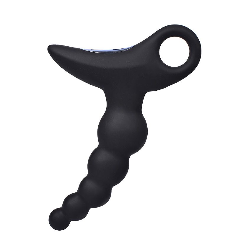 Черный силиконовый анальный вибромассажер-ёлочка с колечком-ограничителем 3