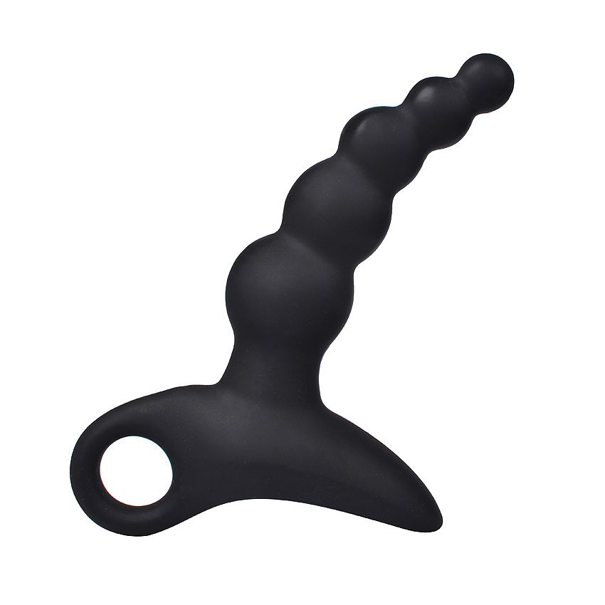 Черный силиконовый анальный вибромассажер-ёлочка с колечком-ограничителем 4