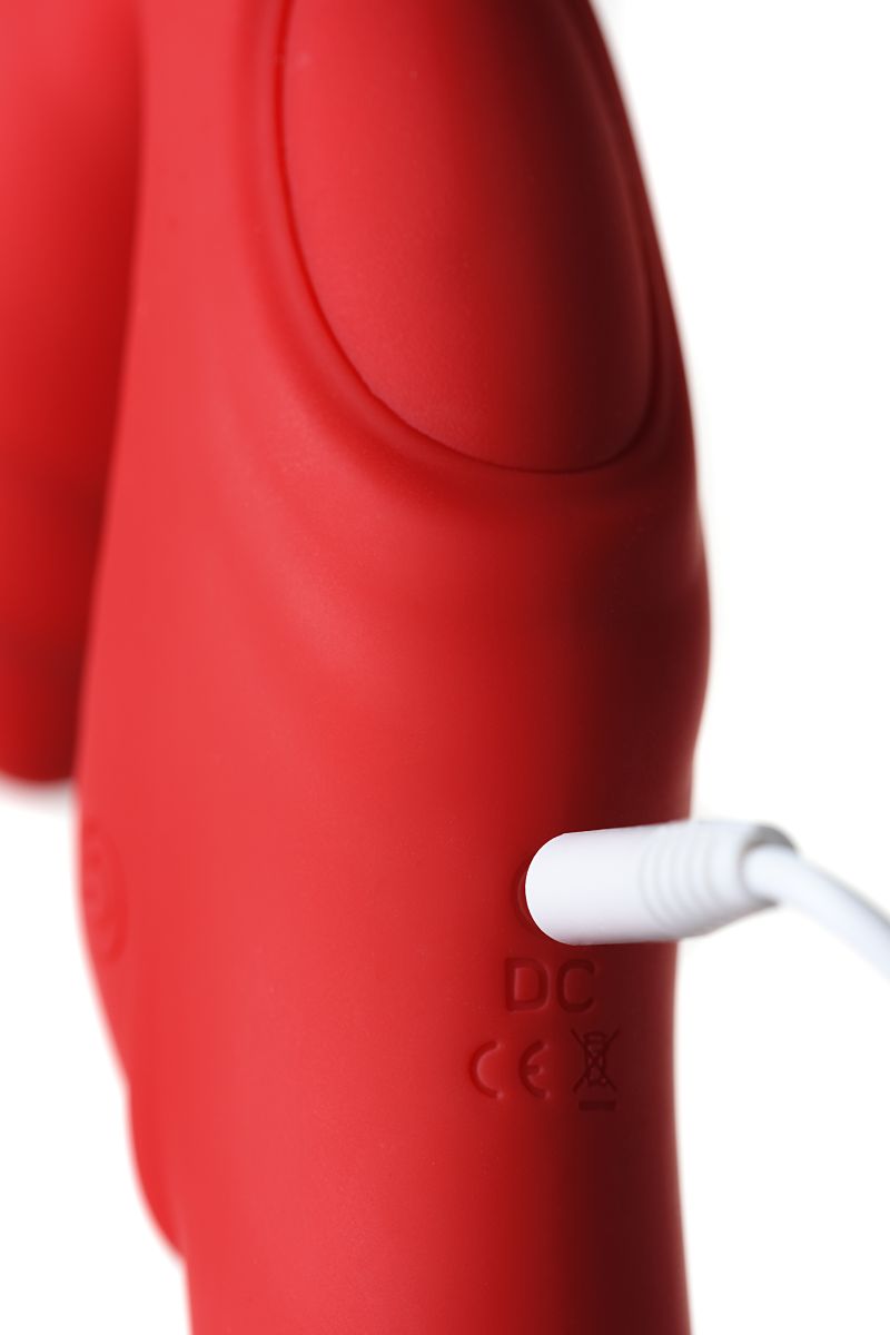 Красный безремневой страпон с вибрацией 13