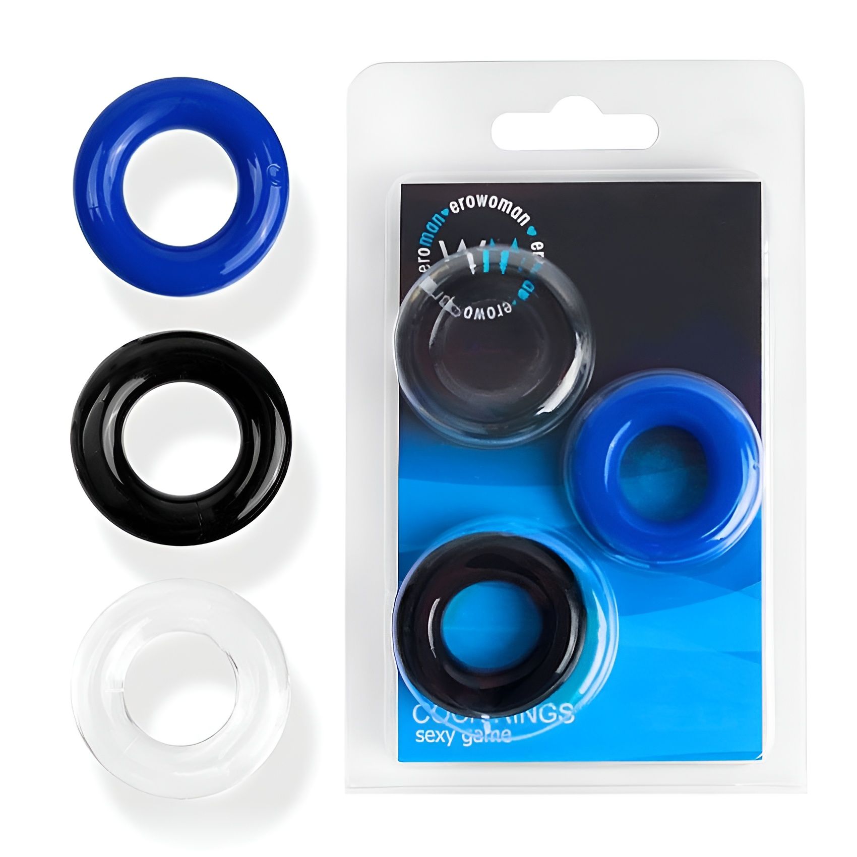 Набор из трех разноцветных эрекционных колец Erowoman-Eroman 2