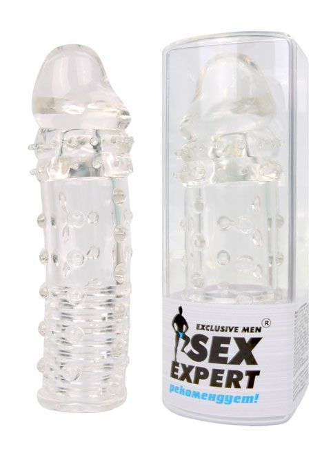 Закрытая прозрачная насадка-фаллос - 15 см. 2