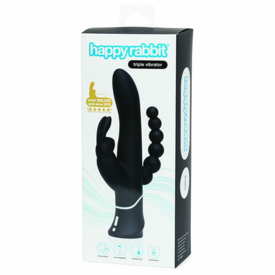 Черный перезаряжаемый вибратор Triple Curve Rechargeable Rabbit Vibrator - 25,4 см. 2