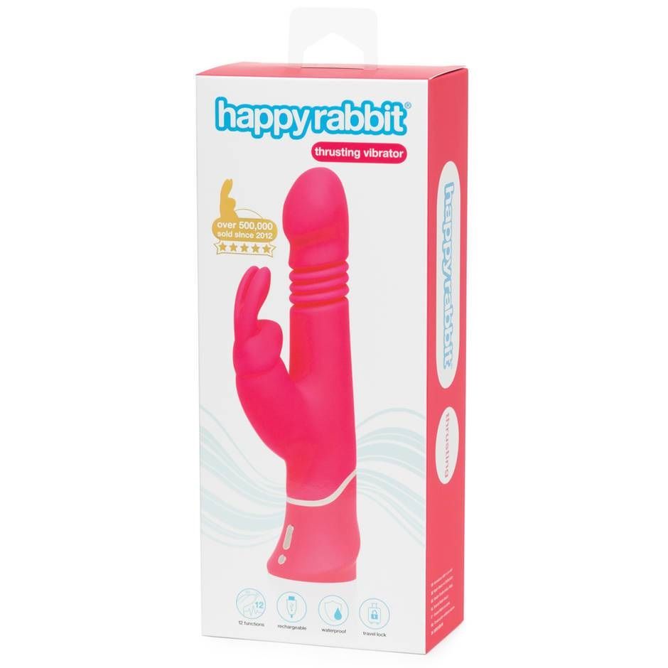 Розовый вибратор Thrusting Realistic Rechargeable Rabbit Vibrator с имитацией толчков - 22,8 см. 2
