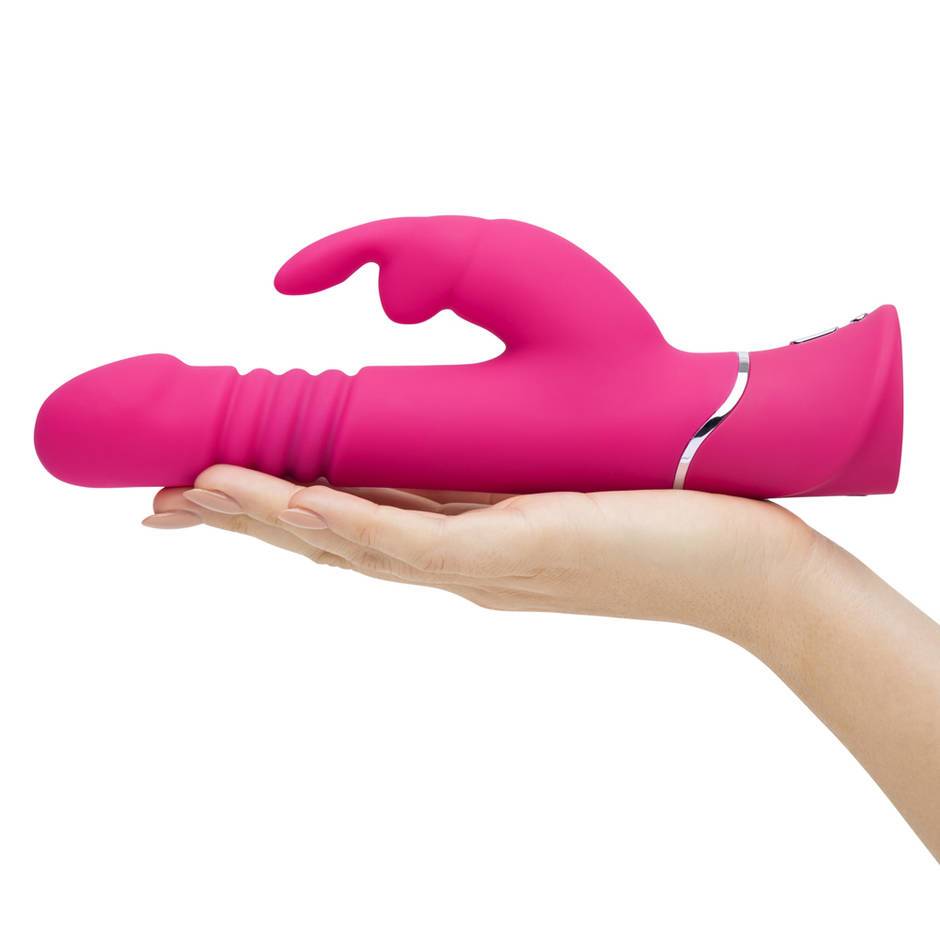 Розовый вибратор Thrusting Realistic Rechargeable Rabbit Vibrator с имитацией толчков - 22,8 см. 3