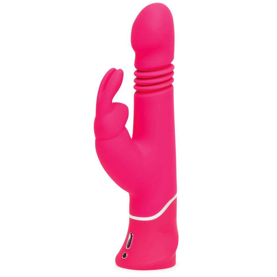 Розовый вибратор Thrusting Realistic Rechargeable Rabbit Vibrator с имитацией толчков - 22,8 см. 1