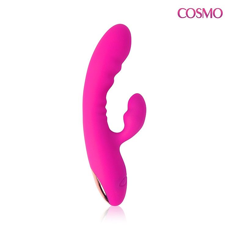 Розовый силиконовый вибромассажер с отростком и 20 режимами вибрации 1