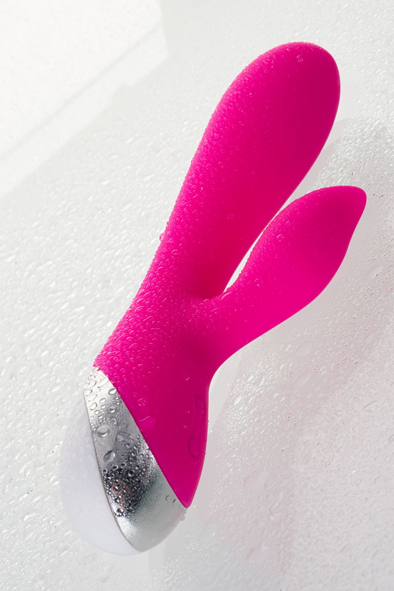 Розовый силиконовый вибратор с клиторальным стимулятором LIA - 19 см. 14