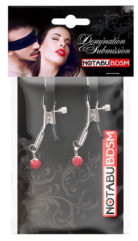 Металлические зажимы на соски с декором в виде красных шариков 2