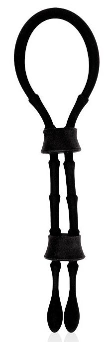 Черное силиконовое эрекционное кольцо-лассо с двумя утяжками 1