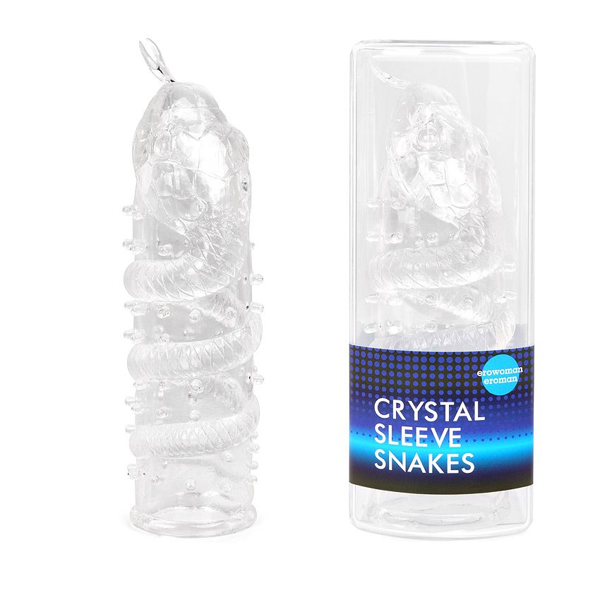 Закрытая рельефная насадка Crystal sleeve snakes в виде змеи с усиками - 14 см. 2