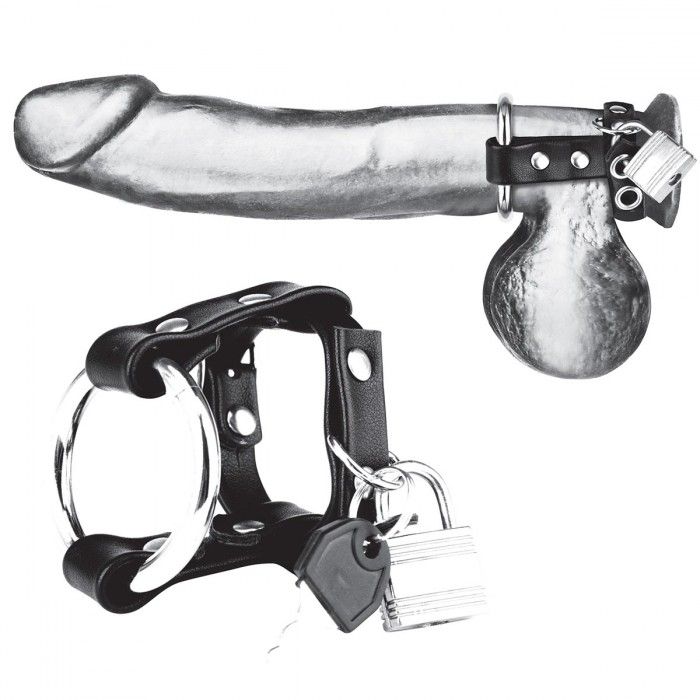 Металлическое кольцо на пенис на ремешке с замочком 1