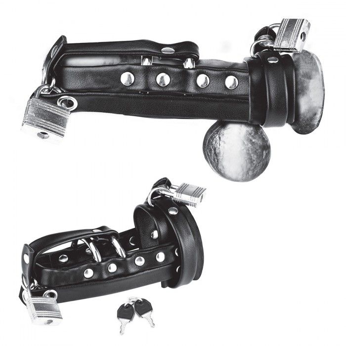 Плотная черная сбруя целомудрия для пениса на замочке 1
