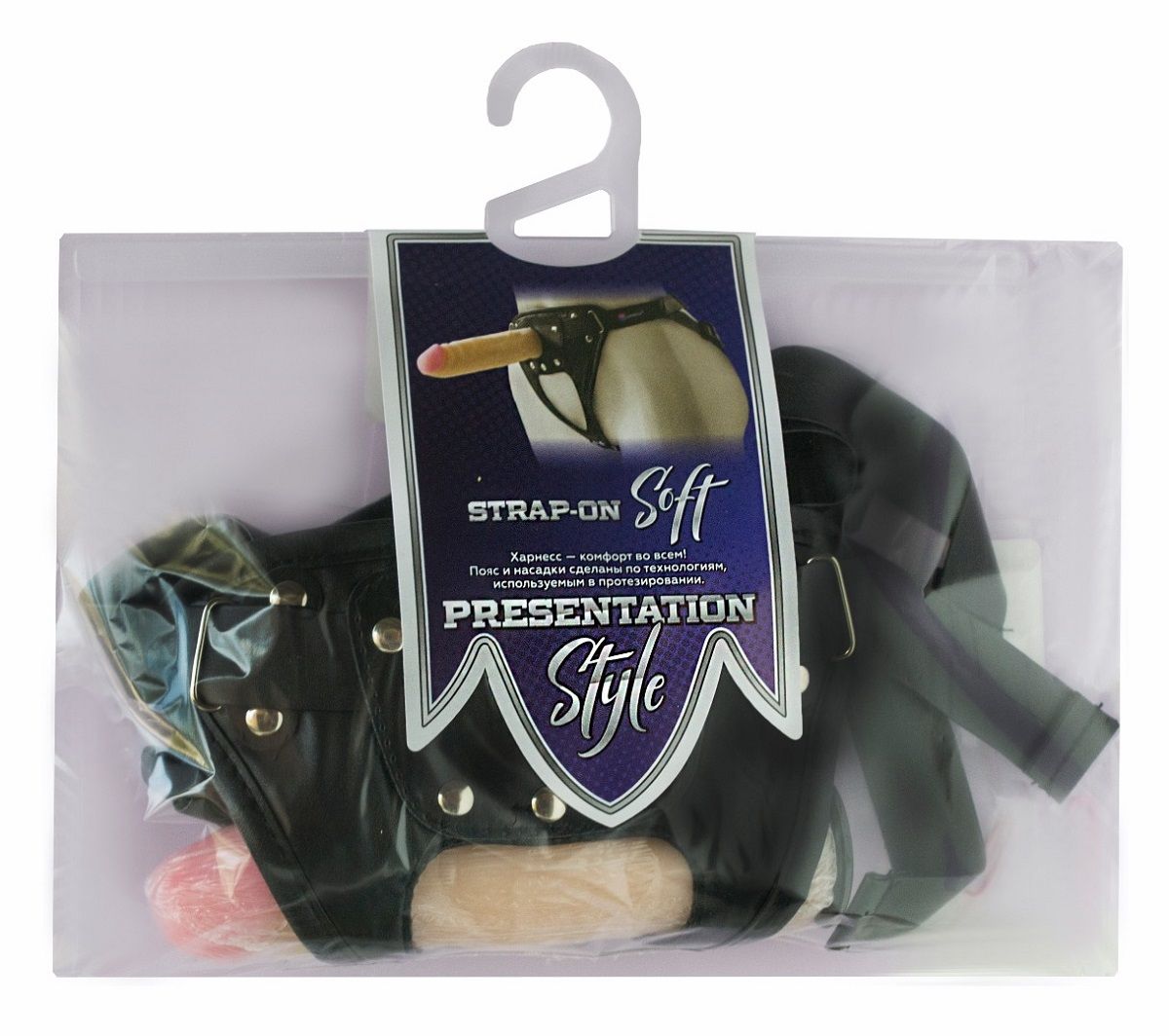 Черный пояс-трусики с двумя телесными насадками Soft-Dolli - 15,7 и 10 см. 14