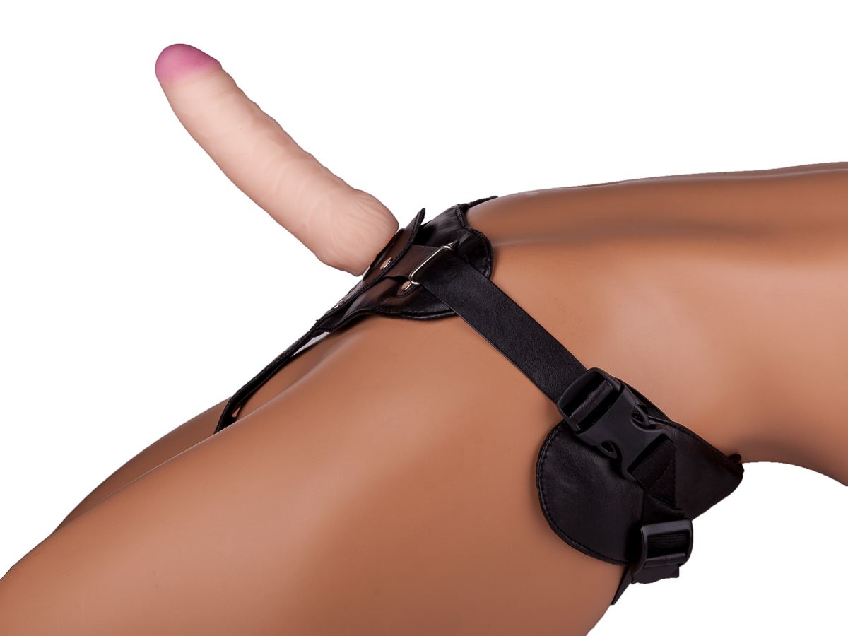 Черный пояс-трусики с двумя телесными насадками "Экзотик-Sara" - 15,7 и 10 см. 12