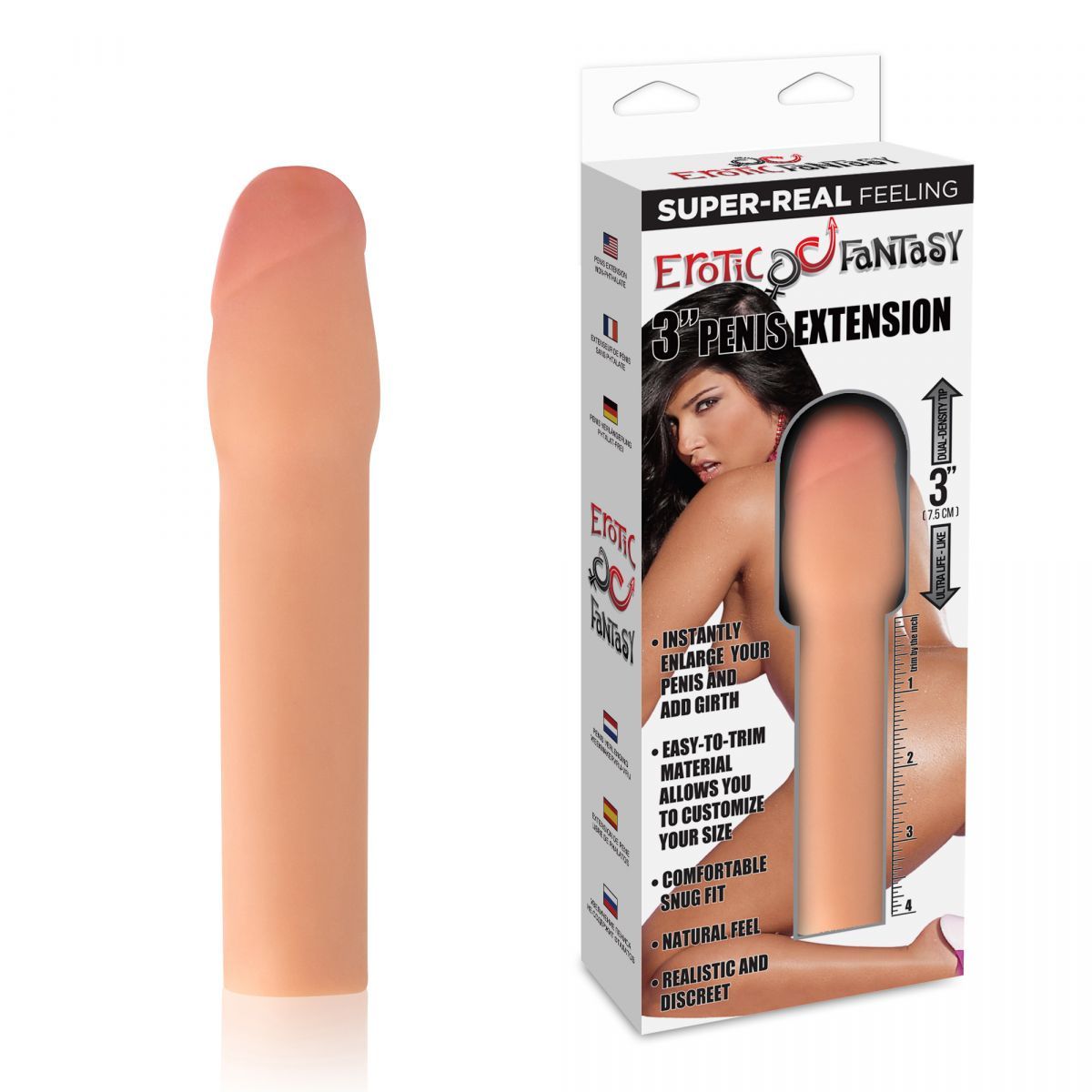 Телесная реалистичная насадка для увеличения члена - 20 см. 2