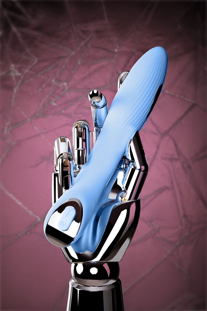 Голубой силиконовый вибратор с электростимуляцией TESLA G-POINT - 21 см. 16