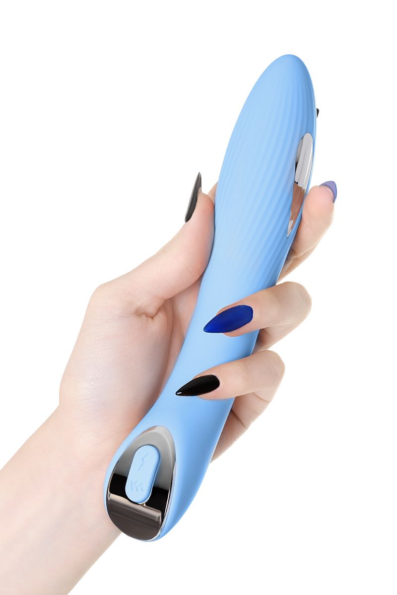 Голубой силиконовый вибратор с электростимуляцией TESLA G-POINT - 21 см. 5