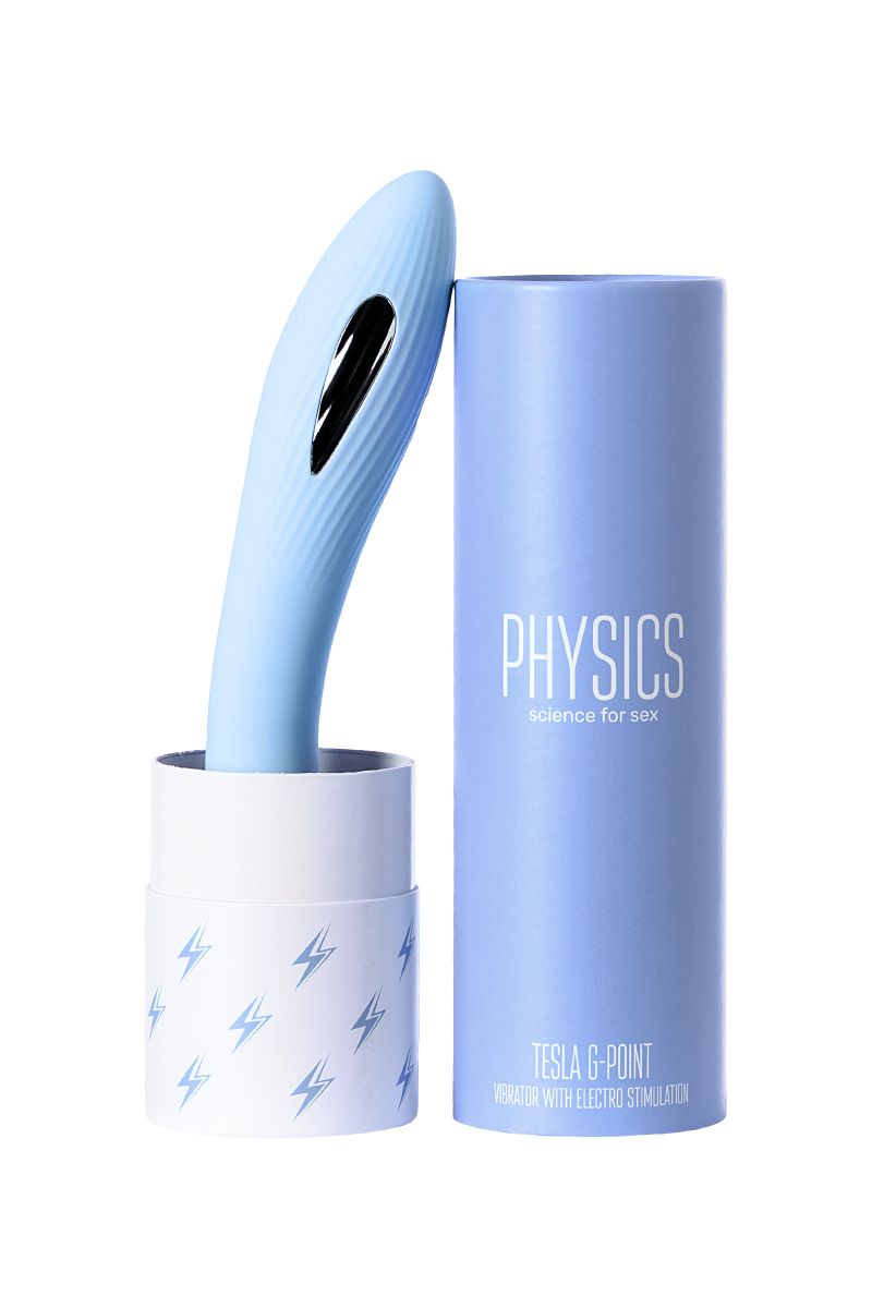 Голубой силиконовый вибратор с электростимуляцией TESLA G-POINT - 21 см. 10