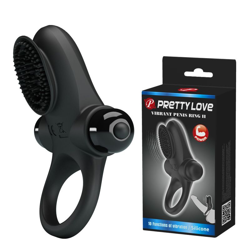 Черное эрекционное виброкольцо в клиторальной щеточкой Vibrant Penis Ring II 2