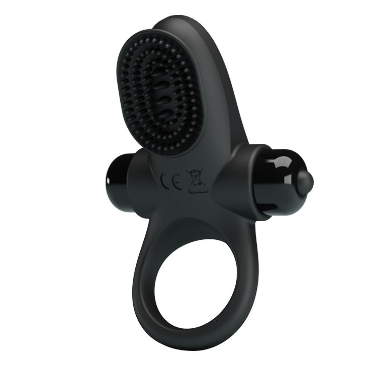 Черное эрекционное виброкольцо в клиторальной щеточкой Vibrant Penis Ring II 1