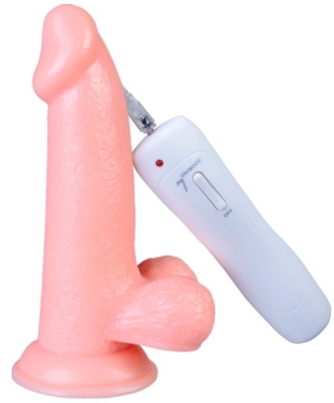 Телесный вибратор Vibrating Dong with Balls - 14 см. 1