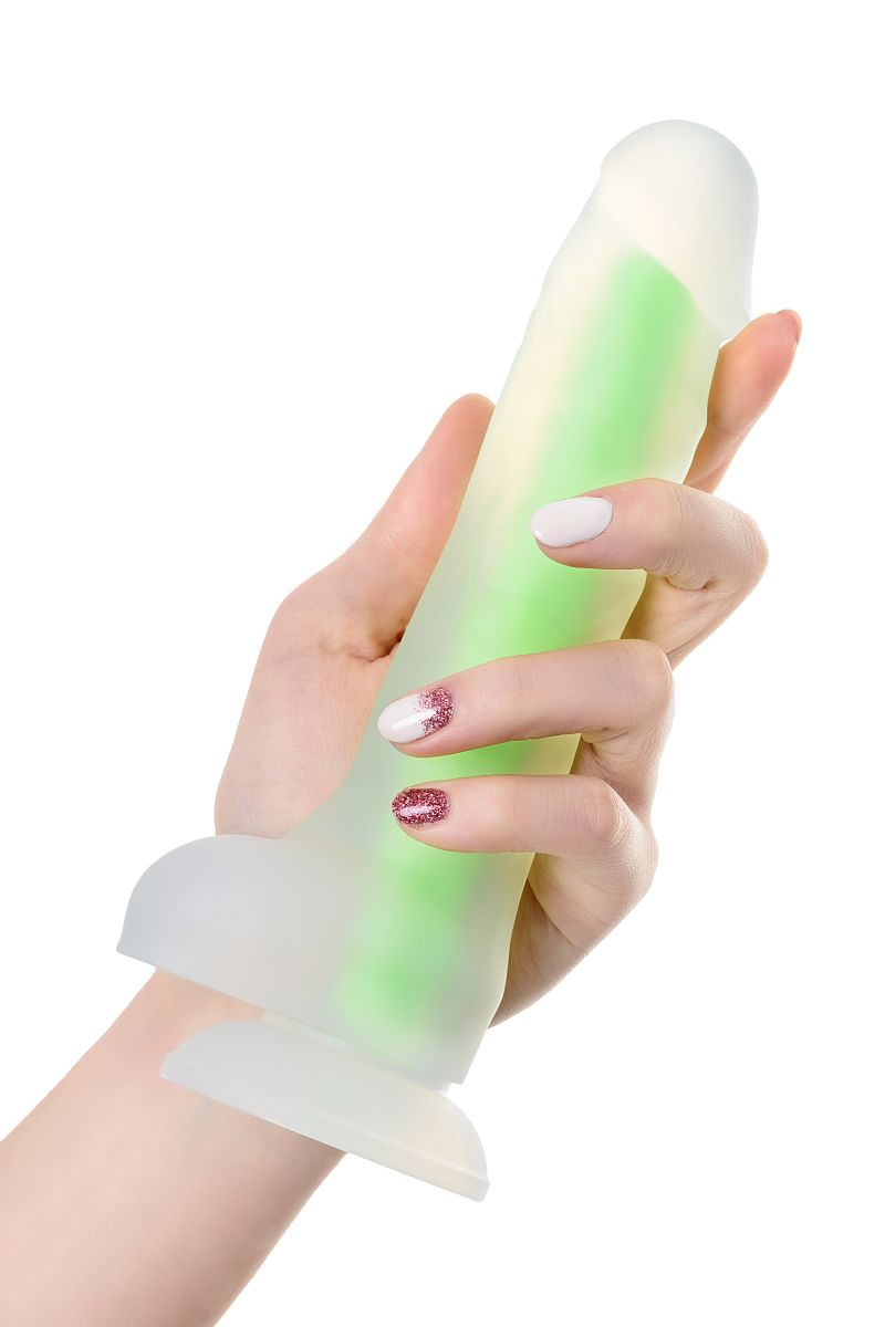 Прозрачно-зеленый фаллоимитатор, светящийся в темноте, Wade Glow - 20 см. 5