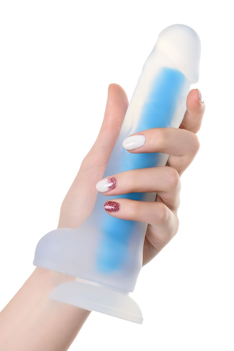 Прозрачно-синий фаллоимитатор, светящийся в темноте, Steve Glow - 20 см. 5