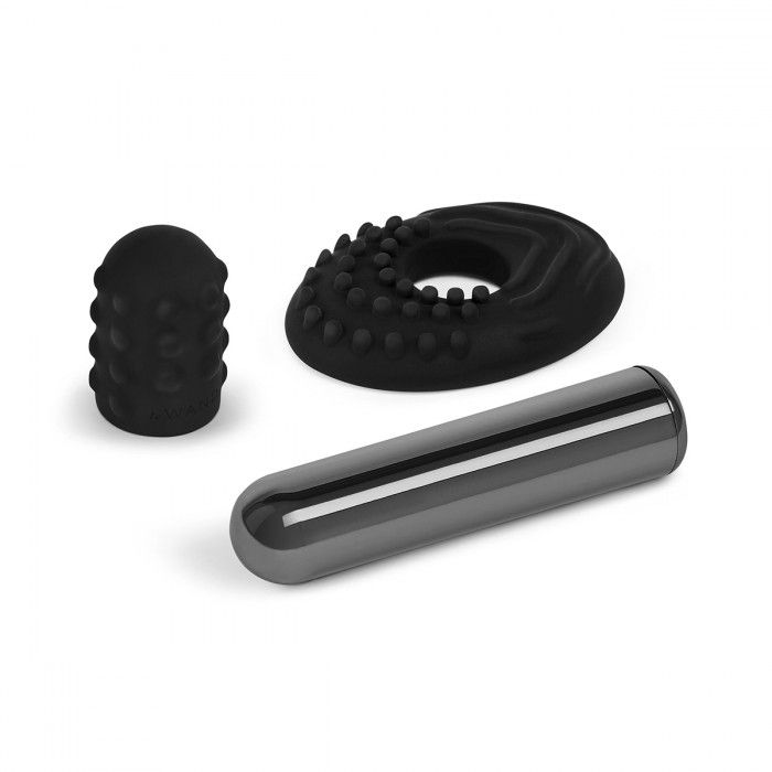Черная вибропулька Le Wand Bullet с 2 нежными насадками 1