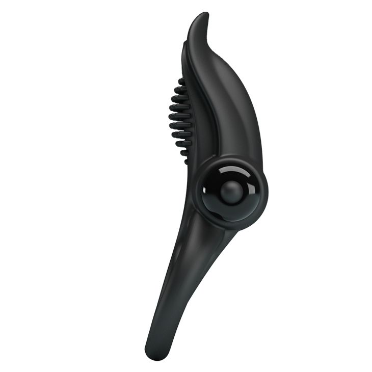 Черное силиконовое эрекционное кольцо с вибрацией и подхватом мошонки 3