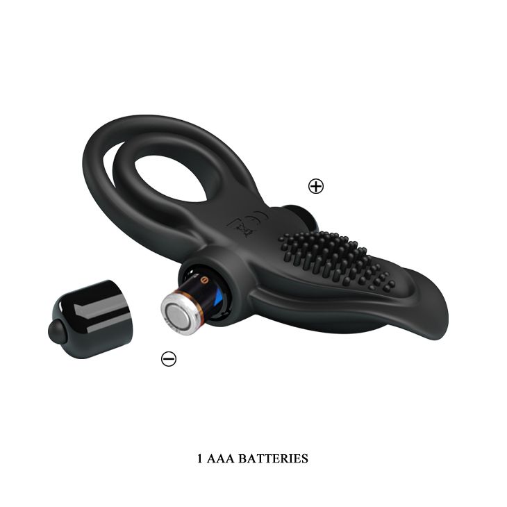 Черное силиконовое эрекционное кольцо с вибрацией и подхватом мошонки 8