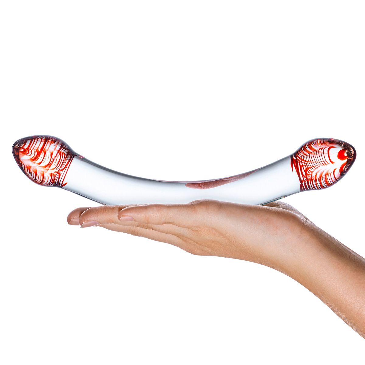 Изогнутый двусторонний фаллос из стекла Red Head - 22 см. 4
