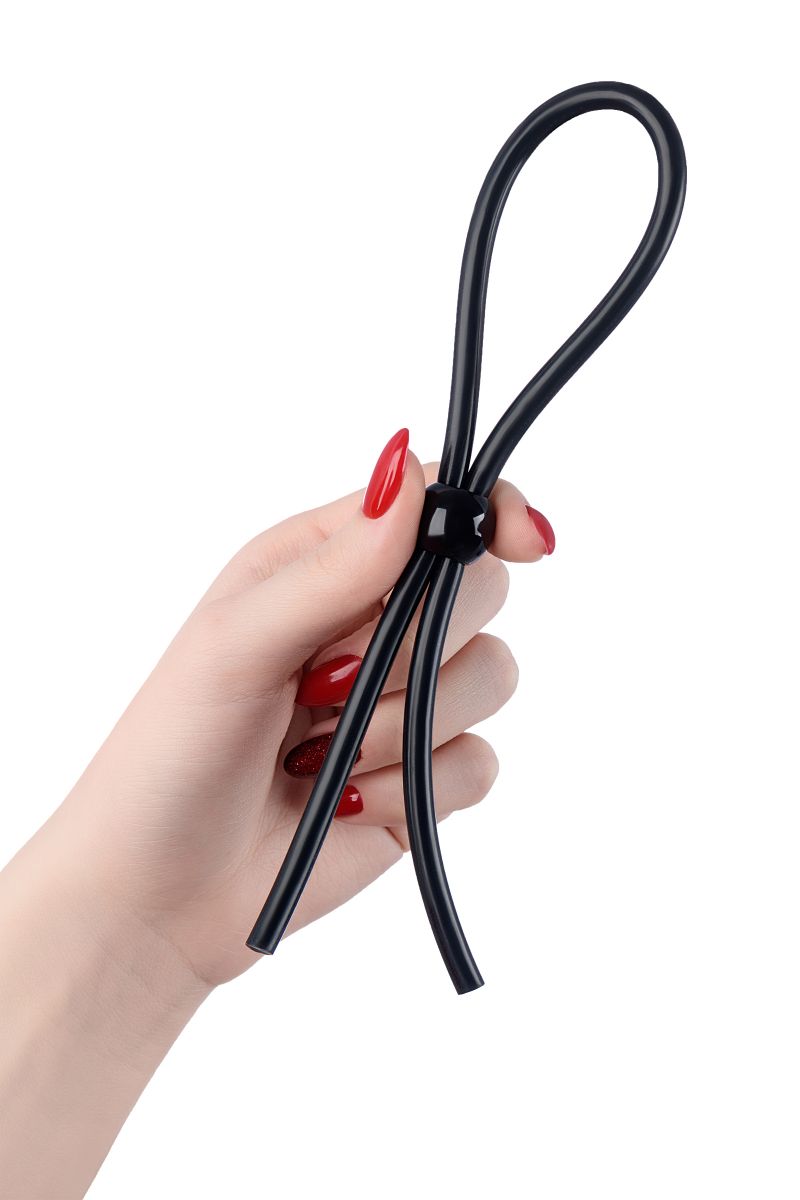 Черное лассо на пенис с одной бусиной 3